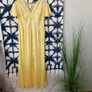 The Paragon small yellow silky lace maxi nightgown